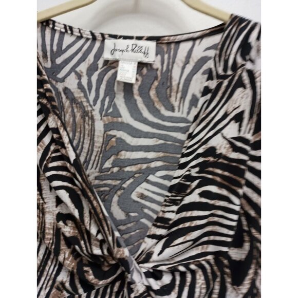 VTG Y2K Joseph Ribcoff Womens Top Size 16 Brown White Zebra Print Long Sleeve - Picture 5 of 8